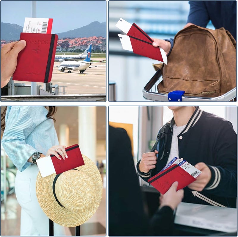 KAOBAN Passport Holder, Passport Cover with Credit Card Slot and Boarding Pass Slot Combo, Passport Wallet Case Book Travel Must Have, RFID Blocking Leather Travel Accessories, Red - Image 5